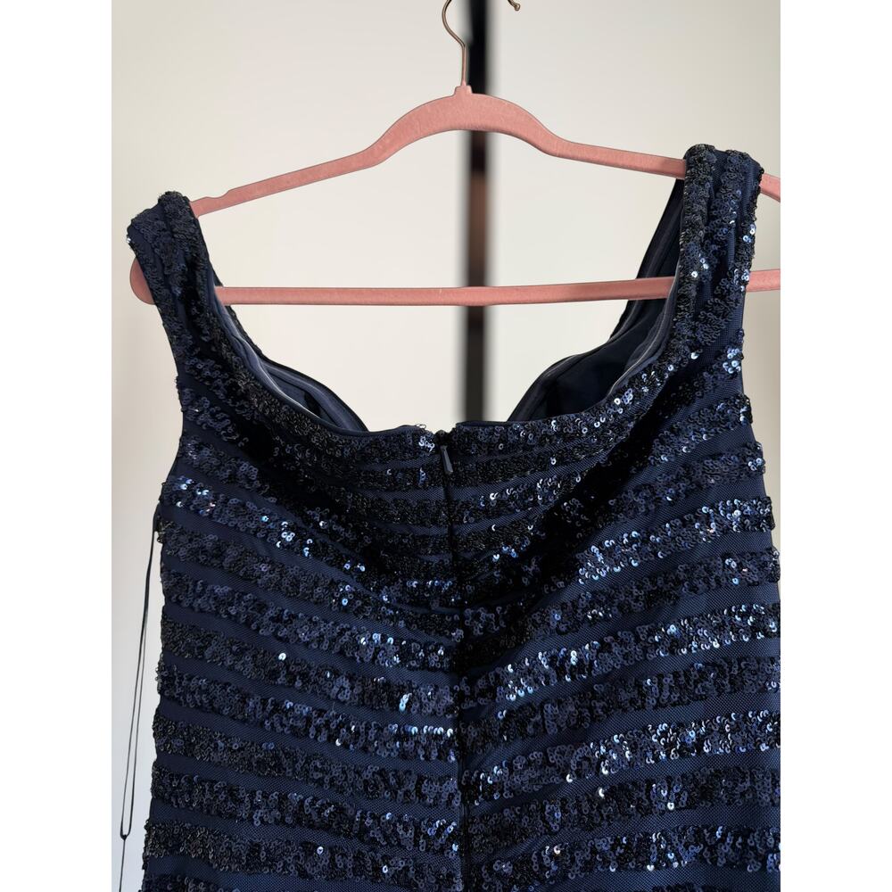 NWT Les Femme Sequin Off Shoulder High Slit Maxi Formal Gown Navy Blue Womens 12 - Picture 9 of 12
